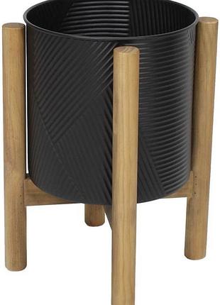 Металеве кашпо "ravenna" на дерев'яній підставці 42 см, чорне декоративне ваза