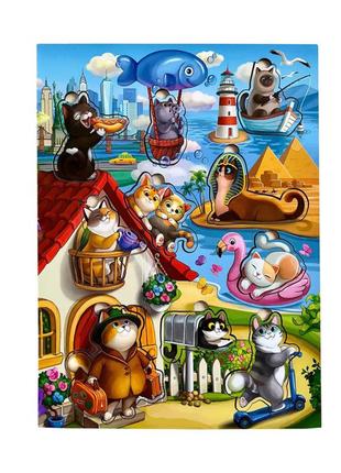 Деревянный пазл-вкладыш "котики -1" ubumblebees (псд128) psd128 с домиком детские пазлы из дерева