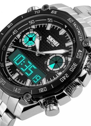 Наручные мужские часы skmei 1204 direct серебристый с черным циферблатом стильные наручные часы для мужчин