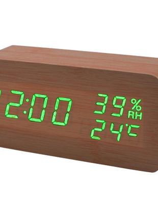 Сетевые часы vst-862s-4 температура + влажность (usb ааа) коричневый с зелеными цифрами trnk