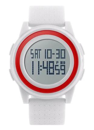 Годинник чоловічий skmei 1206 тонкий корпус білий з червоним