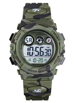 Дитячий спортивний годинник skmei 1547 kids (секундомір, будильник) зелений камуфляж наручний годинник для дітей