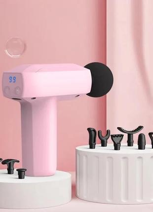 Перкусійний масажний міні пістолет fascial gun yj03 (8 насадок) рожевий