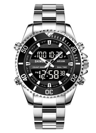 Чоловічий наручний годинник skmei 1850 (сріблястий із чорним циферблатом) стильний наручний годинник для чоловіків