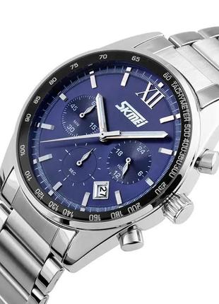 Мужские наручные часы skmei tandem 9096 серебристые с синим стильные наручные часы для мужчин