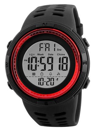 Чоловічий спортивний годинник skmei 1251 amigo ii (чорний з червоним) стильний наручний годинник для чоловіків