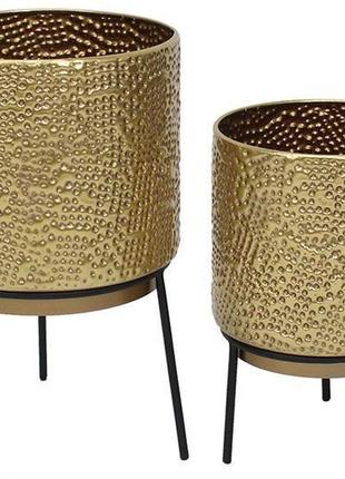 Набор 2 металлических кашпо "ravenna" на подставке 30 и 39см, золотой с черным красивая ваза для цветов