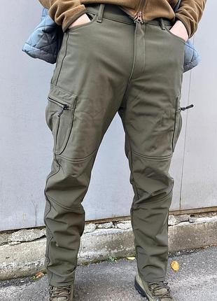 Тактичні теплі штани softshell хакі l