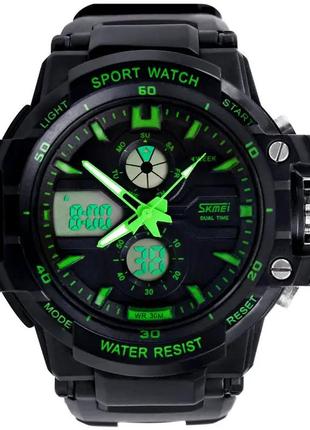 Чоловічий спортивний годинник skmei 0990 resist чорний із зеленим стильний наручний годинник для чоловіків