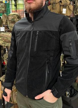 Мужская флисовая кофта safari tactical на молнии с softshell вставками (черный) s кофта флиска для военных