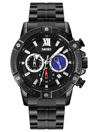 Чоловічий класичний годинник на браслеті skmei 9235 (чорний) стильний наручний годинник для чоловіків