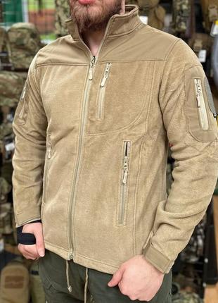 Мужская флисовая кофта safari tactical на молнии с softshell вставками (песочный) m кофта флиска для военных