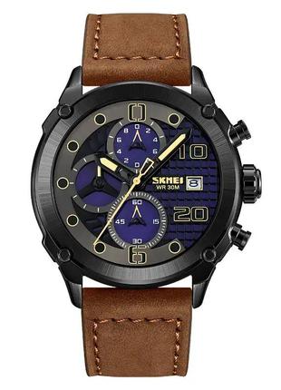 Класичний чоловічий годинник skmei 2051 (коричневий) стильний наручний годинник для чоловіків