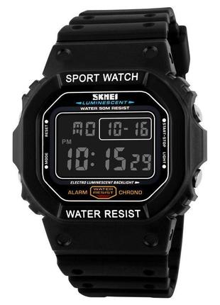 Мужские спортивные часы skmei 1134 (черные с черным экраном) стильные наручные часы для мужчин