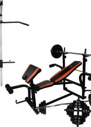 Скамья тренировочная  wcg 0070   + тяга + скотта набор штанга 98 кг спортивная тренажерная скамья