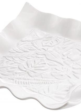 Набір 2 обідні тарілки квадратні "white city монстера" 30x30 см, біла порцеляна trnk