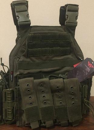 Быстросъемная плитоноска yakeda (без плит) с подсумками под магазины оливковый trn