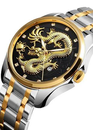 Мужские наручные часы skmei 9193 дракон (серебристый с черным) стильные наручные часы для мужчин