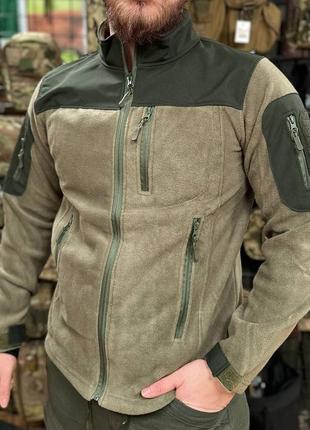 Мужская флисовая кофта safari tactical на молнии с softshell вставками (хаки) 3xl кофта флиска для военных