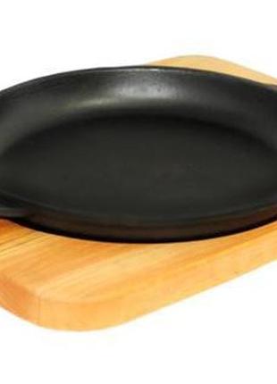 Жаровня чугунная "наша майстерня" ø18см на деревянной подставке trn