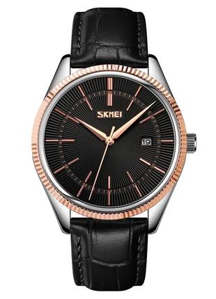 Мужские наручные часы skmei 9298 (розовое золото с черным циферблатом стильные наручные часы для мужчин