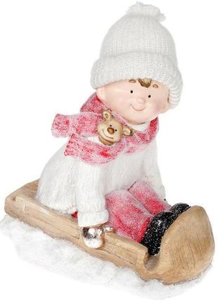 Фигура керамическая "мальчик в белом на санках" 41см trnk