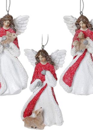 Набор 6 подвесных статуэток "ангел" 10см, полистоун, белый с пурпурным trnk