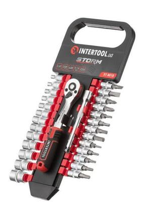 Набір головок 1/4, 4-14 мм, torx, ph, hex, fd подовжувач 72 зубці, 28 од. crv storm intertool et-8018 trn
