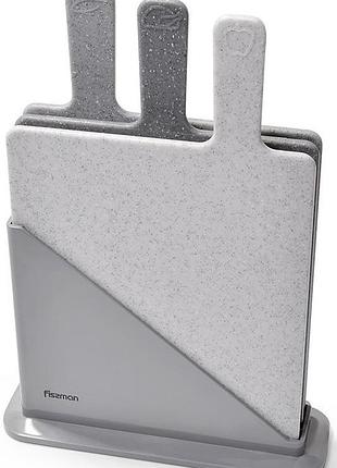 Набор 3 разделочные доски fissman 32х19см на подставке, серые кухонная доска для нарезки
