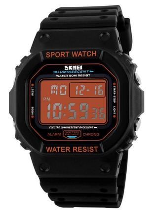 Мужские спортивные часы skmei 1134 (черные с оранжевым экраном) стильные наручные часы для мужчин