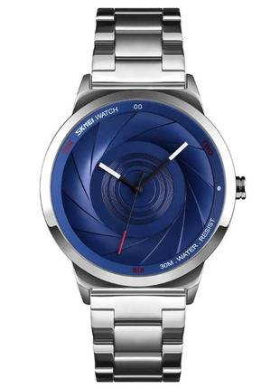 Класичний чоловічий годинник skmei 9210 сріблястий з синім