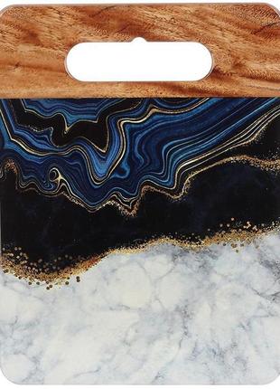 Керамическая подставка для горячей посуды "синий мрамор" 15х20см на пробковой основе trnk