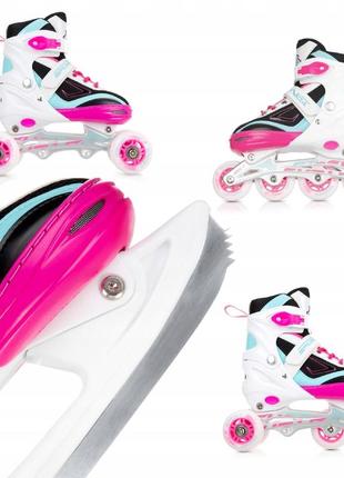 Роликові ковзані sportvida 4 в 1 sv-lg0033 size 39-42 white/pink/blue trn