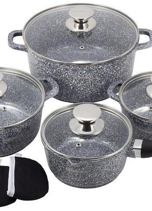 Набор кухонной посуды ofenbach snow marble 10 предметов с двумя прихватками trnk