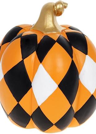 Декоративна фігура "гарбуз" 21х21х23 см, полістоун, чорно-жовтогарячий ромб trnk