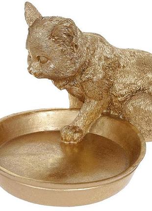 Підставка для прикрас "котик із пташкою" 14х17.5х24 см, полістоун, золото trnk