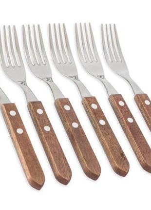 Набір 6 столових виделок kamille natural treasure з дерев'яними ручками trnk