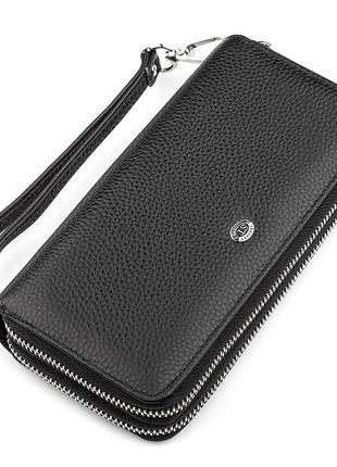 Гаманець жіночий st leather 18446 (st238-2) дві блискавки чорний стильний гаманець для жінок