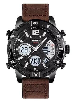 Чоловічий наручний годинник skmei 1618 (коричневий) стильний наручний годинник для чоловіків