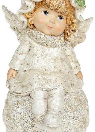Статуетка декоративна "ангелочок на сніжці" 10.2х12.3х19.2 см, полістоун trnk