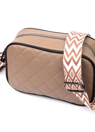 Кожаная женская сумка через плечо на одно отделение vintage 22386 бежевая стильная сумочка для женщин