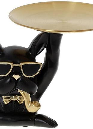 Підставка для прикрас "бульдог" 11х11х18см, полістоун, чорний із золотом trnk