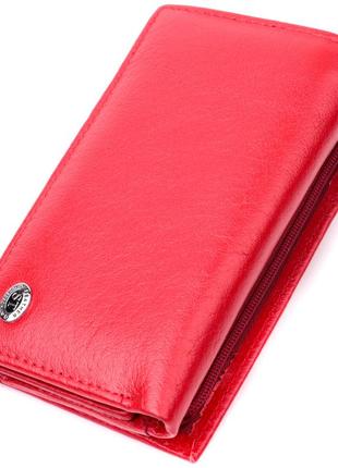 Жіночий гаманець у три складання з натуральної шкіри st leather (1949 червоний стильний гаманець для