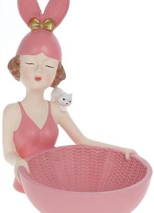 Подставка для украшений "девочка-зайка" 17х19х23см, полистоун, розовый trnk