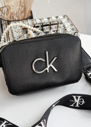 Прямоугольная классическая женская сумочка «calvin klein» кросс боди черного цвета, маленькая молодежная черная мини сумка
