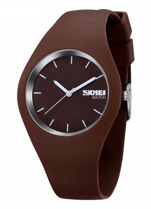 Жіночий оригінальний наручний годинник skmei 9068 rubber (коричневий) стильний наручний годинник для чоловіків