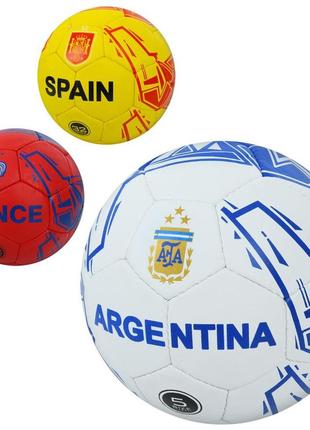 М'яч футбольний 2500-276 розмір 5, пу1, 4мм, ручна робота, 32 панелі, 400-420г, 3 види (країни),кул.