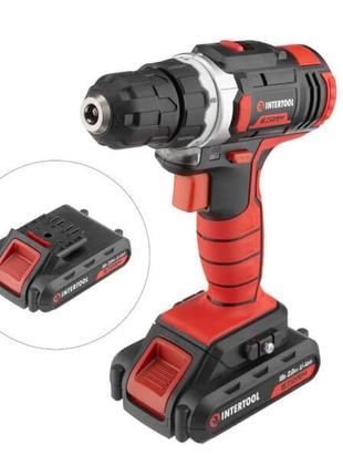 Дрель-шуруповерт аккумуляторная li-ion 18 в, 25 nm, 0-400/0-1500 об/мин, 2x2.0 аг intertool wt-0314 trn
