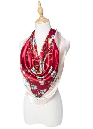 Шелковый платок mosi с бабочкой 90*90 см красно-белый