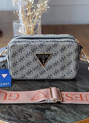 Маленькая серая брендовая сумка «guess» клатч через плечо, женская красивая мини сумочка кросс-боди на ремешке